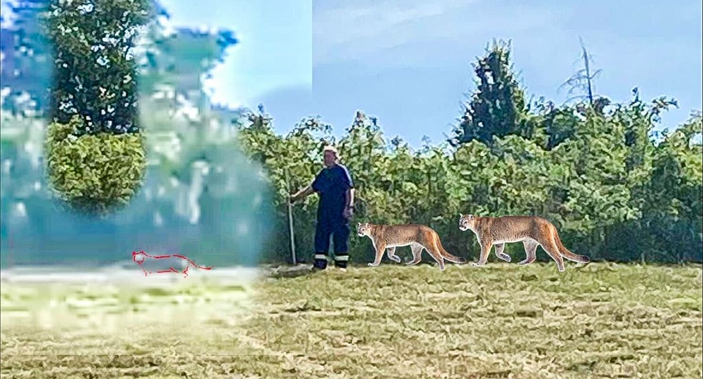 Pumasuche am Geiseltalsee beendet: Der Größenvergleich zwischen Sichtung von Freitag (l.), Feuerwehrmann und Beispiel Pumas.
