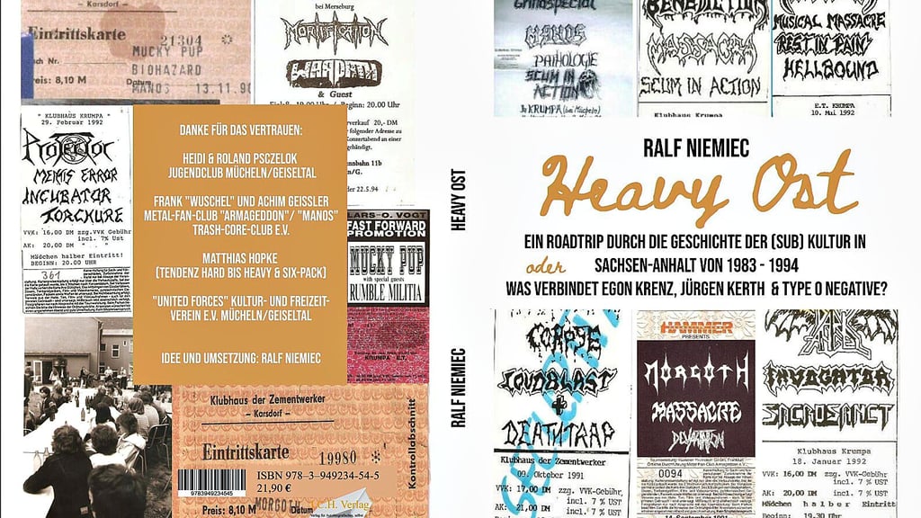 Das Cover seines Buches „Heavy Ost“ über die Metal-Szene im Osten in den 80er- und 90er-Jahren hat der gebürtige Müchelner Ralf Niemiec mit seinen Erinnerungen gestaltet.