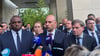 Außenminister Johann Wadephul (r-l) und die Außenminister von Frankreich, Jean-Noël Barrot, und Großbritannien, David Lammy, am Freitag in Genf.