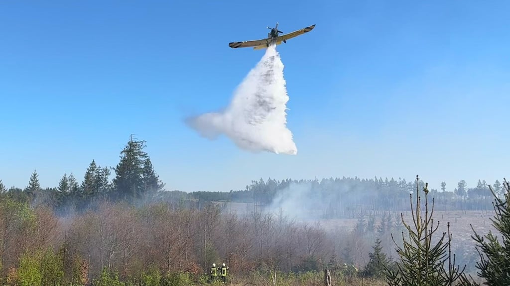 Das Löschflugzeug "Hexe 1" - hier ein älteres Foto von einem Brand im Landkreis Harz - half beim jüngsten Waldbrand am Steinberg unweit von Goslar.