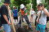 Gemeinsam mit Markus Köwitsch vom Bauhof brachten die Schüler den Baum in die Erde.