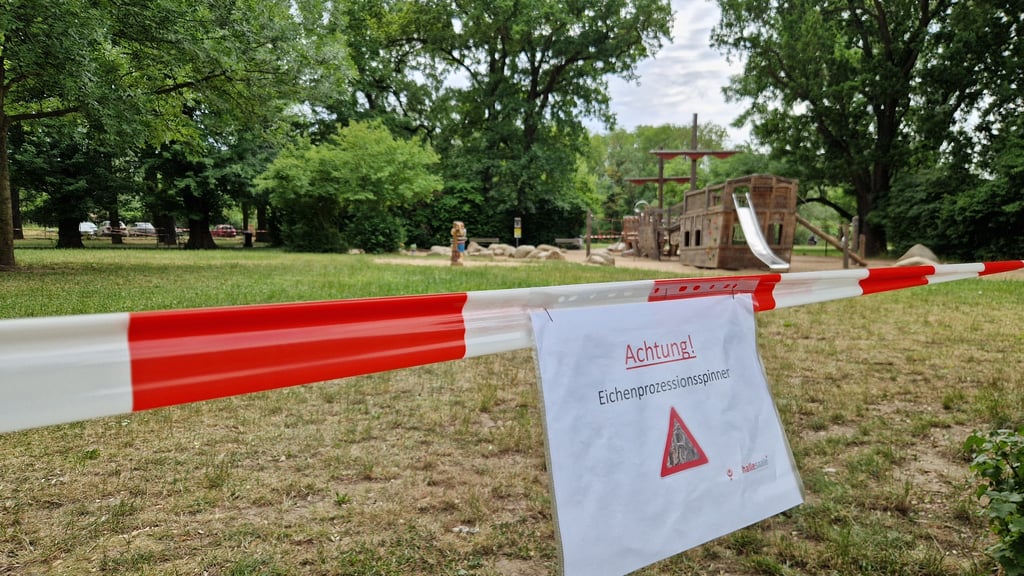 Große Teile der Würfelwiese und der Spielplatz wurden am Montag in Halle abgesperrt.