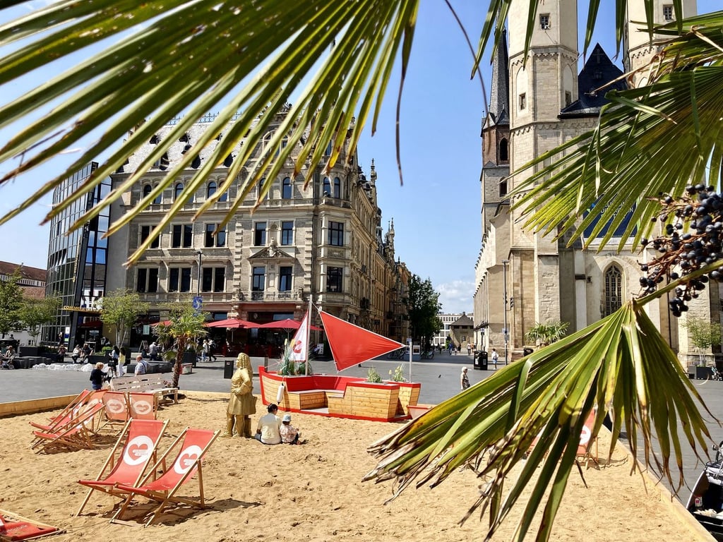 Die Händel-Oase auf dem Marktplatz Halle lud zum Verweilen ein.
