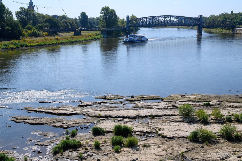 Seit Wochen ist der Domfelsen in Magdeburg wieder zu sehen - jetzt hat das Niedrigwasser Auswirkungen auf die Schifffahrt. (Archivbild)