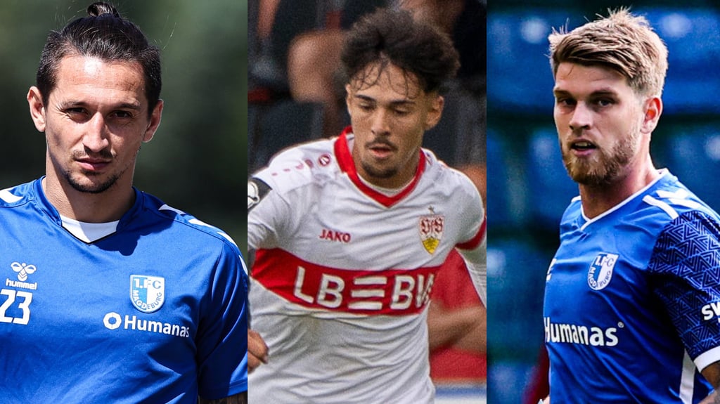 Baris Atik, Laurin Ulrich und Marcus Mathisen (v.l.) - wer kommt und wer geht beim 1. FC Magdeburg?