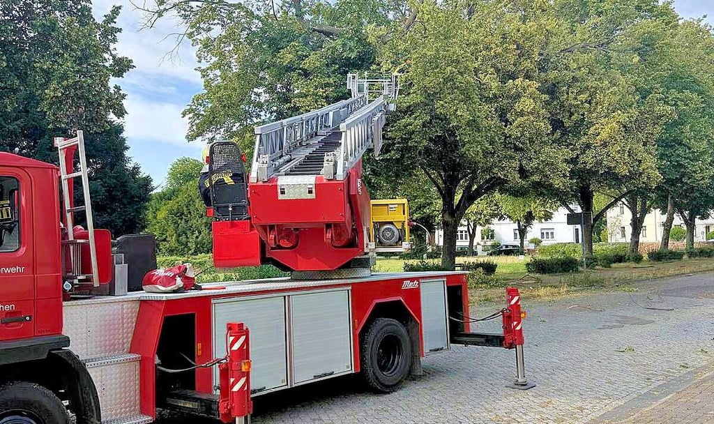 Die Feuerwehr Köthen bei der Beseitigung von Sturmschäden.
