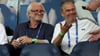 Rudi Völler (l) und Andreas Rettig sehen sich ein Spiel der U21 bei der EM an