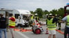 Der Fahrer wurde bei dem Unfall auf der A9 bei Wiedemar in seinem Wohnwagen eingeklemmt.