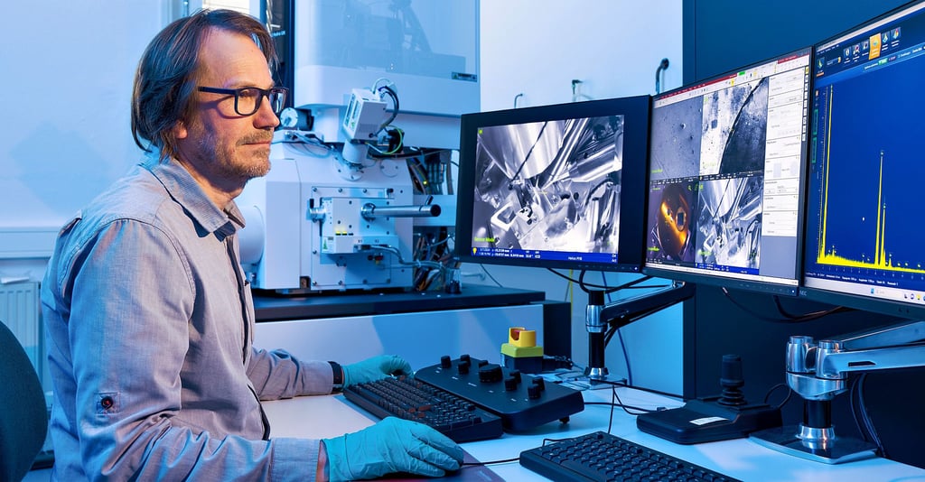 Mit leistungsstarken Mikroskopen erkunden die Fachleute am Fraunhofer IMWS auf dem Weinbergcampus in Halle das Innenleben von elektronischen Bauteilen und können so Fehler aufspüren.