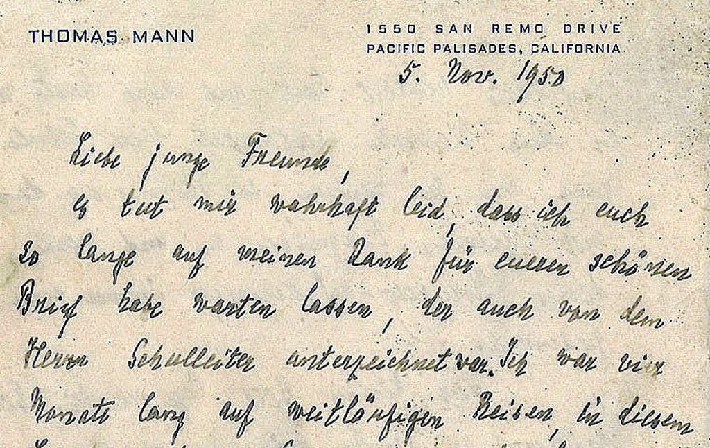 Der Brief von Thomas Mann 1950 an die Dardesheimer Schule.