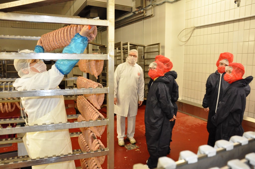 Hier ein Blick in die Produktion der Anhalter Fleischwaren, den die Mitglieder der Arbeitsgemeinschaft "Rasende Reporter" des Zerbster Francisceums erhielten. Hat hier irgendwas mit Stäbchen zu tun?
