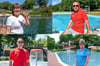 Vier Schwimmmeister und Rettungsschwimmer, die in den Bädern über die Sicherheit der Badegäste wachen: Uta Beltrame (oben, links),  Stamojevic Blagoj (oben, rechts), Draško Keča (unten, links), Heike Reckmann (unten, rechts).