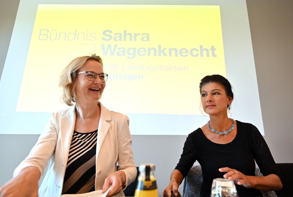 Die Thüringer BSW-Chefin Katja Wolf und Parteigründerin Sahra Wagenknecht tauschten sich bei einem Treffen in Erfurt aus.