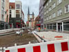 Die Bauarbeiten am Breiten Weg in Halberstadts Zentrum. Aktuell wird auf der Nordseite gepflastert.