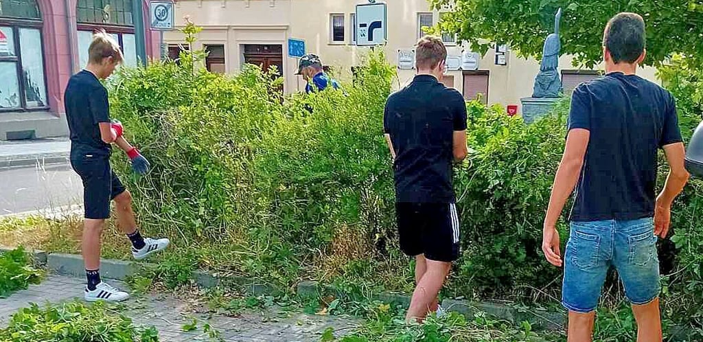 Schüler arbeiten hier auf dem Storchplatz.