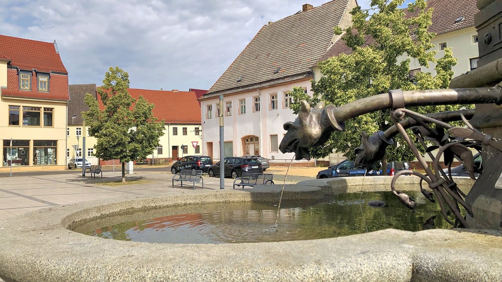 Am Marktbrunnen läuft das Wasser wieder, die Speier sind repariert, dank Wohltätigkeitsverein.