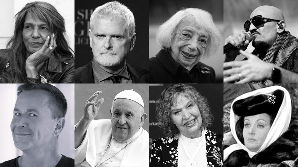 Prominente Todesfälle 2025: oben.v.l.: Nadja "Naddel Abd el Farrag, James Foley, Margot Friedländer, Rapper Xatar; unten v.l.: Andreas Hahn, Papst Franziskus, Urte Blankenstein, Karin Lesch