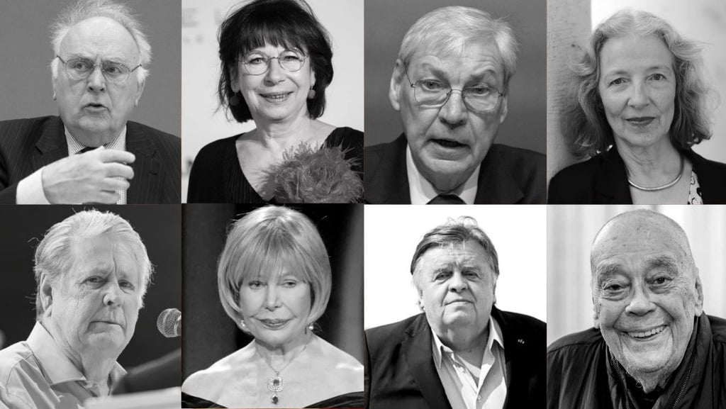 Prominente Todesfälle 2025: oben.v.l.: Wolfgang Böhmer, Monika Hansen, Michael Sommer, Gertrud Leutenegger; unten v.l.: Lorreta Swit, Helmut Thoma, Günther Uecker