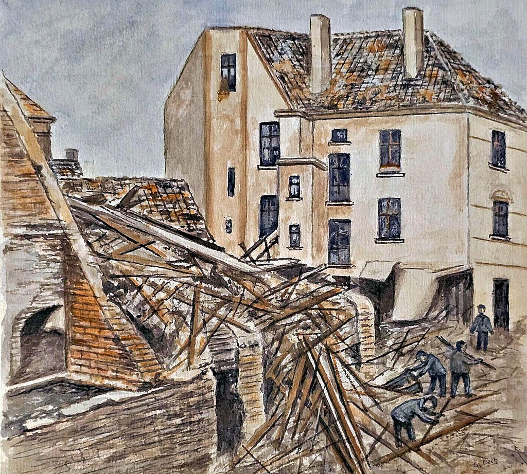 Bergstraße nach einem Bombenangriff (die heutige Sophienstraße)