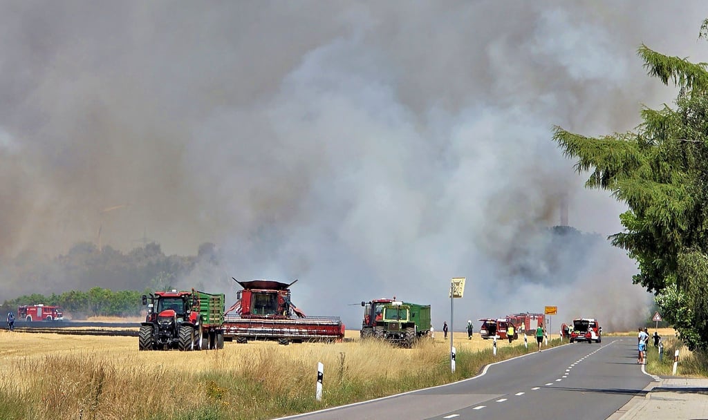 Ein Mähdrescher sorgte am Mittwoch auf einem Feld bei Spickendorf für ein Feuer. Die Einsatzkräfte konnten es schnell löschen.