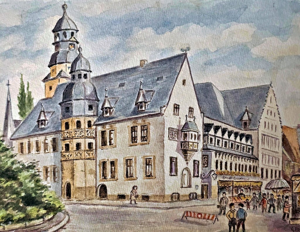 Das Ascherslebener Rathaus, gemalt Günter Pech.