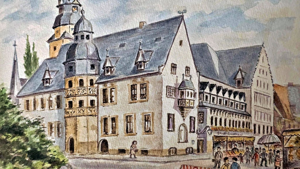Auch das Ascherslebener Rathaus wurde von Günther Pech als Aquarell festgehalten.