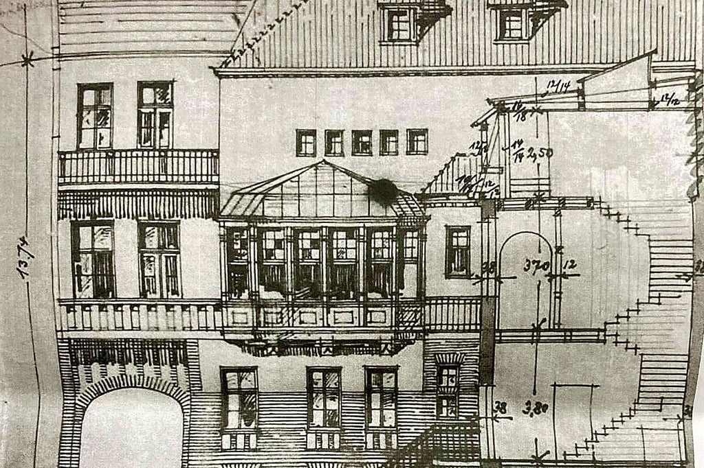 Eine Zeichnung der Hinterfront des Hauses Friedrich-Ebert-Straße 17 in Köthen