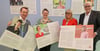 Bei der Eröffnung im Welcome Center der Landeshauptstadt Magdeburg: Stadtmarketingvereinsvorsitzender Steffen Schüller, Welcome-Center-Leiterin Christiane Pruschek, OB Simone Borris und Stadtmarketingverein-Geschäftsführer Georg Bandarau.
