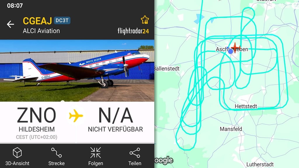 Der „Flightradar“ zeigt die zahlreichen Flugmanöver über Aschersleben und der Region, die am Freitagmorgen viele Neugierige zum Himmel schauen ließen.