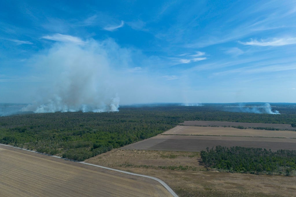 Das Feuer in der Gohrischheide hat sich bisher nicht von Sachsen auf Brandenburg ausgebreitet.