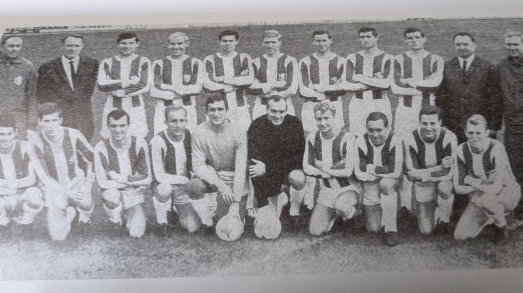 Das FCM-Team der Saison 1968/69. Vordere Reihe, Dritter von rechts: Achim Walter, Dreifach-Torschütze beim 6:2 in Kopenhagen.