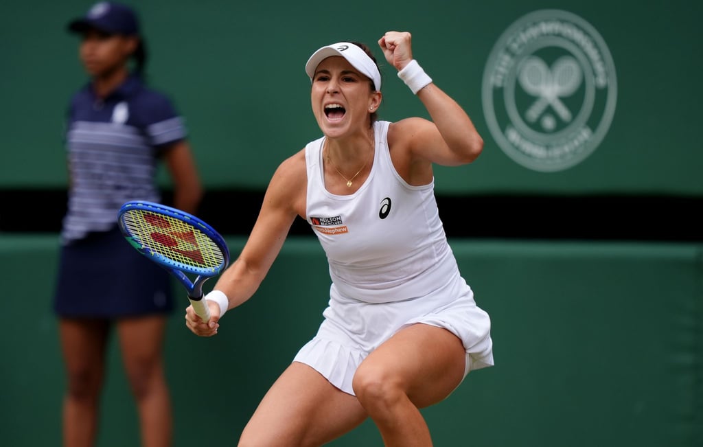 Belinda Bencic bejubelt den Einzug ins Viertelfinale von Wimbledon.