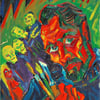 „Florentiner Ferien“ (Ausschnitt) zeigt Birga selbst neben  den Freunden Ernst Heckel, Otto Dix, Oskar Kokoschka und Ludwig Meidner.