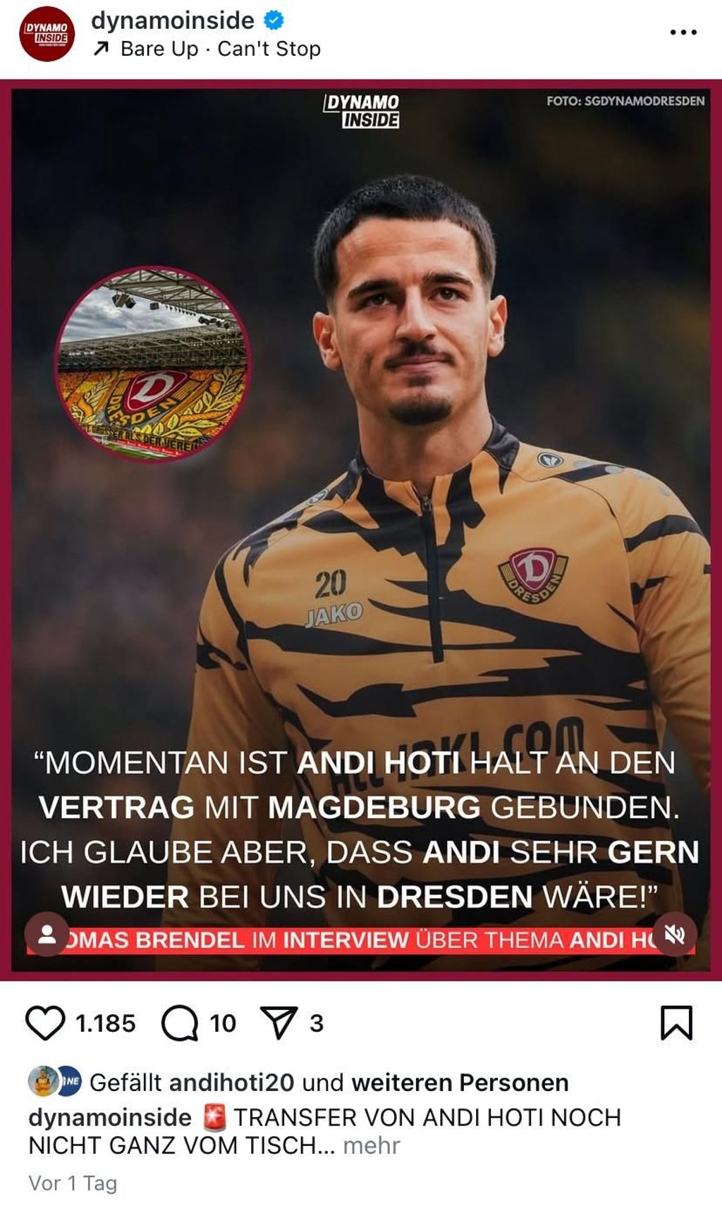 Andi Hoti gefällt das! Der FCM-Spieler würde gerne zu Dynamo Dresden wechseln.