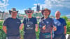 Die Genthiner Spee-Paddler André Zelmanski, Hans Joachim Fuchs, Helmut Höhne, Hans Jürgen Bartsch in Meißen. 
