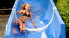 Thea gehörte zu den Teilnehmern der Rutschenmeisterschaft im Freibad Albertine in Harzgerode. 