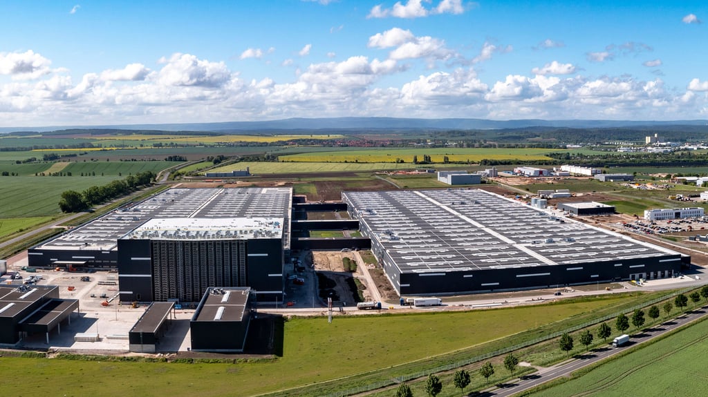 Blick auf das neue "Global Parts Center" von Daimler Truck in Halberstadt.
