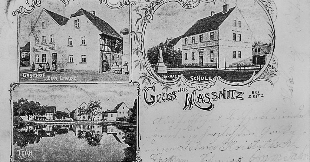 Gruß aus Maßnitz, Postkarte von 1907.