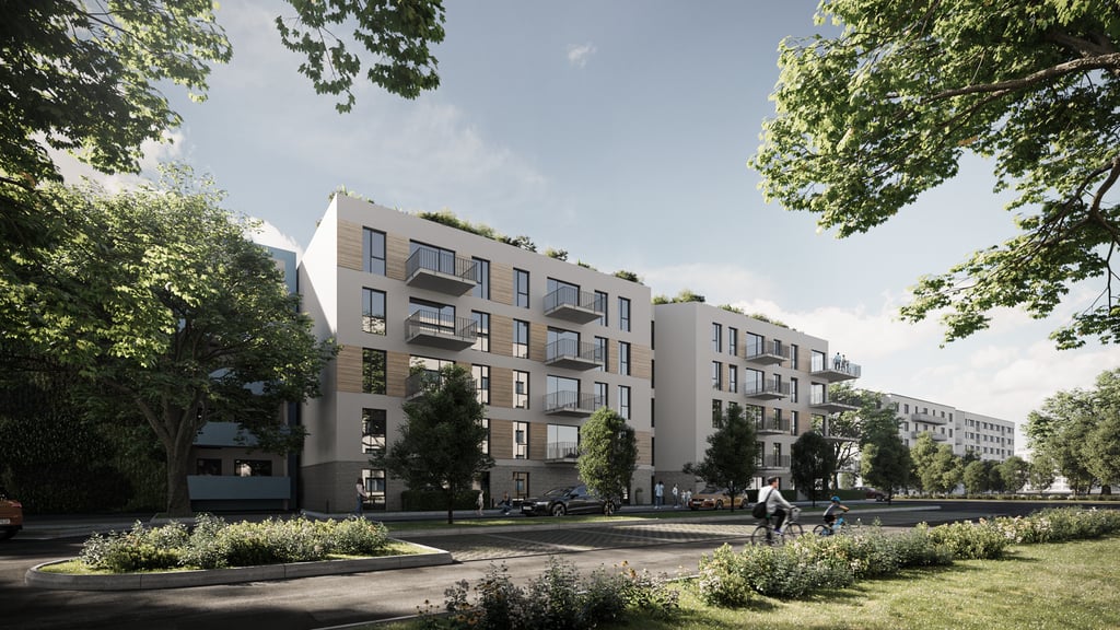 In Magdeburg entstehen 39 neue Wohnungen mit besonderem Ausblick. Die Visualisierung zeigt, wie die derzeitige Brachfläche bald aussehen könnte.
