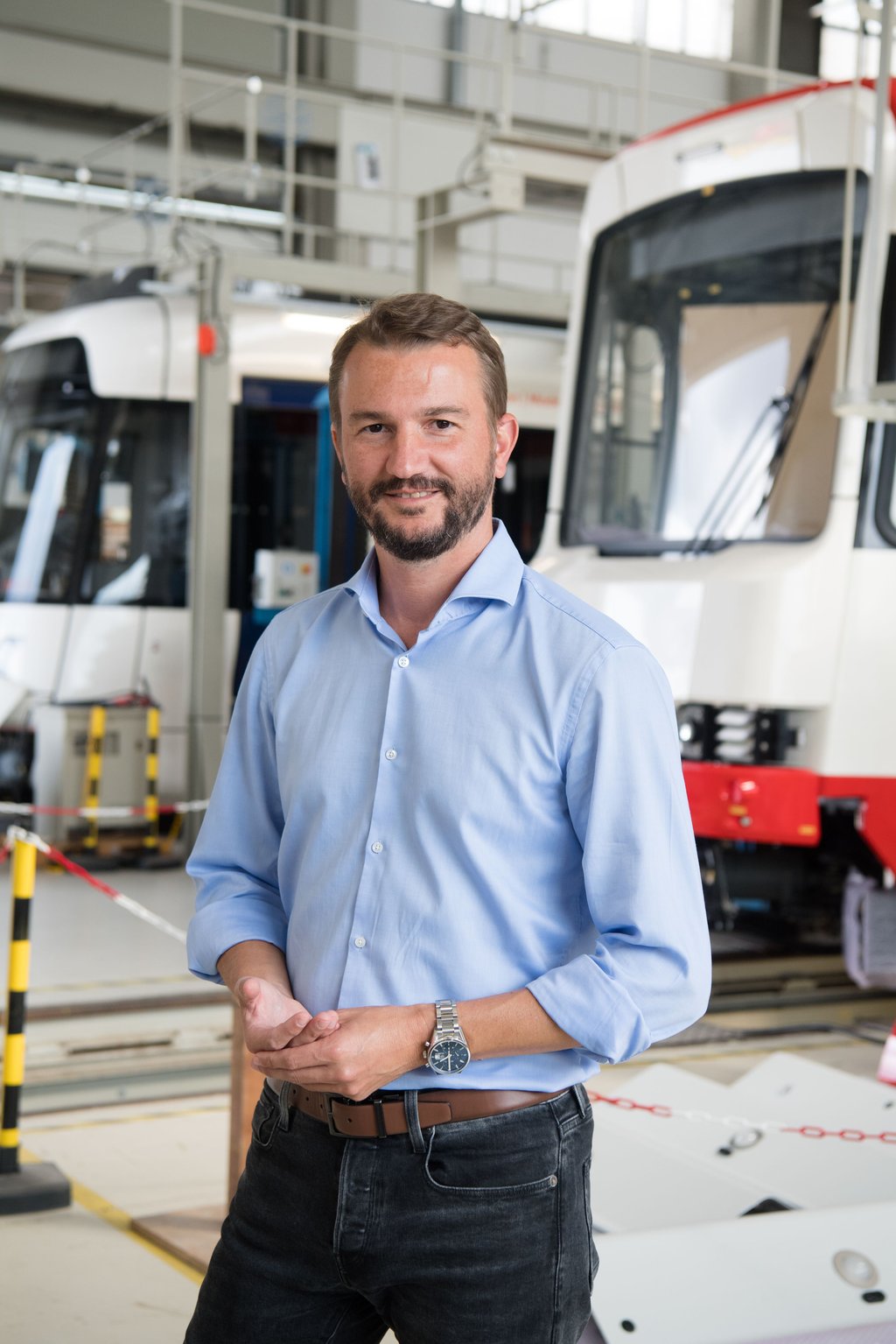 Samuel Kermelk ist geschäftsführender Gesellschafter des Straßenbahnbauers. Er kämpft um den Erhalt des Unternehmens.