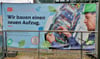 Was auf dem Schild  recht optimistisch wirkt, hat sich zur Dauerbaustelle entwickelt. Ein Ende ist vor September nicht abzusehen. 