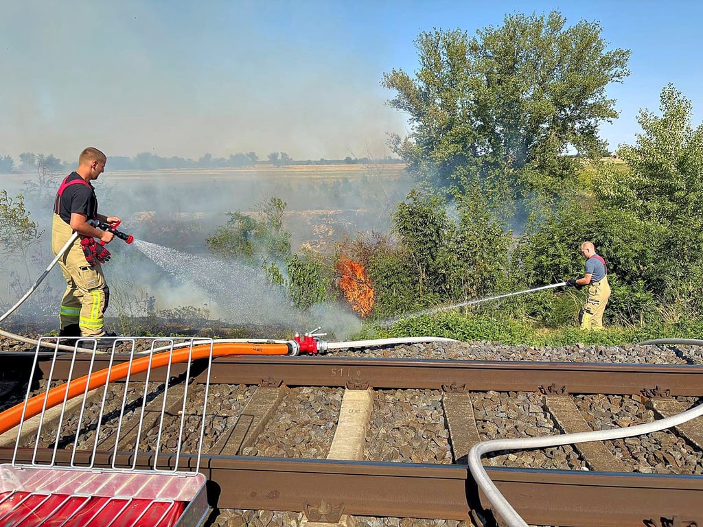 Stressiger Sommer: Wie hier beim Einsatz während der größten Hitze die Feuerwehr Nienburg an der Bahnstrecke bei Calbe hatten die Einsatzkräfte der Wehren in den vergangenen Wochen schon eine Menge zu tun.