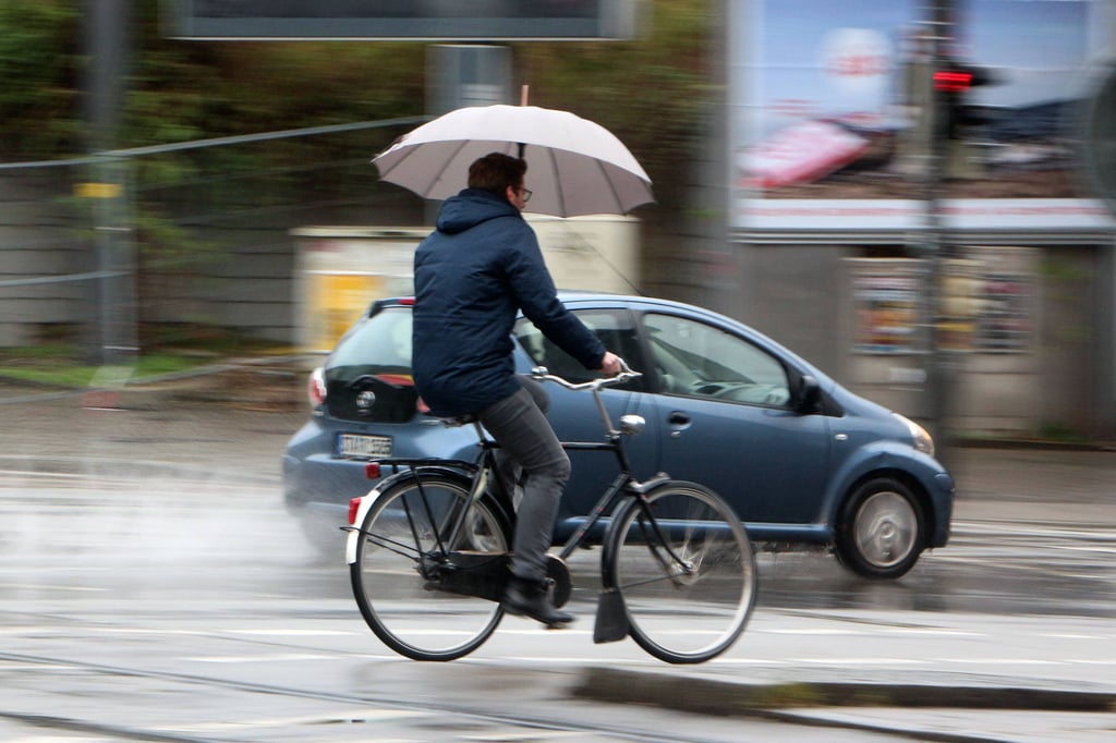 Mit einem Regenschirm ist auch ein Mann aus Zerbst Fahrrad gefahren. Er richtete großen Schaden an.