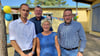 (v.l.n.r.) Einrichtungsleiter Franz Melcher, Gemeindebürgermeister Marko Simon  und Ortsbürgermeister Frank Winter verabschieden Gabriele Nawrocki in den Ruhestand.