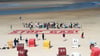 Klimaschutzaktivisten von Fridays for Future schreiben ihre Forderung nach einem Ende der Gasförderung auf den Strand der Insel Borkum.