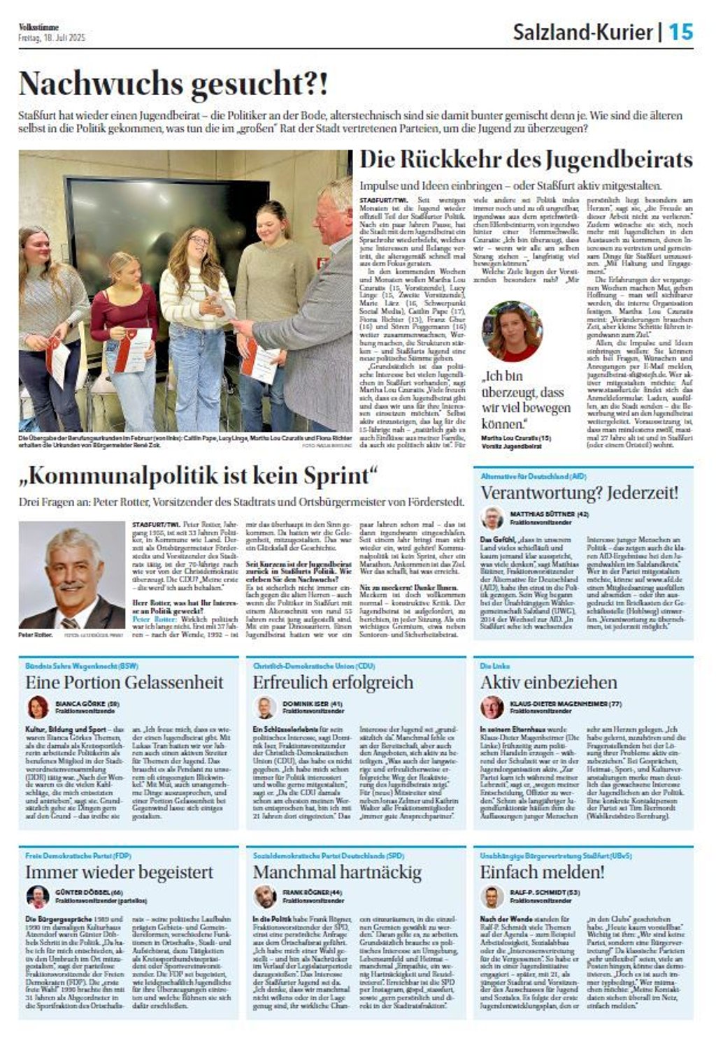 Auf epaper.volksstimme.de lesen! Die Rückkehr des Jugendbeirats (Staßfurter Volksstimme, 18. Juni 2025)