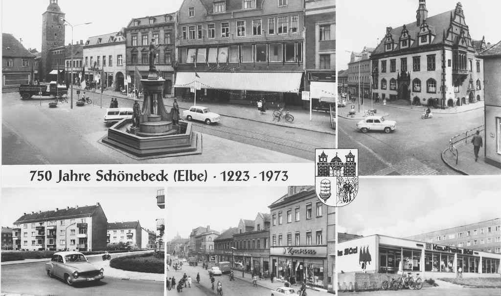 Diese Postkarte zeigt Stadtansichten aus dem Jahr 1973. Bis 1988 ist die Stadt größtenteils grau geblieben. Veränderungen gab es kaum.