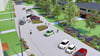 Vorschlag der Planer, die Straße vor der Kindertagesstätte und der Schule im Wohngebiet Regenstein in Blankenburg neu zu gestalten - als gemeinsamer Platz zum Gehen, Fahren und Parken.