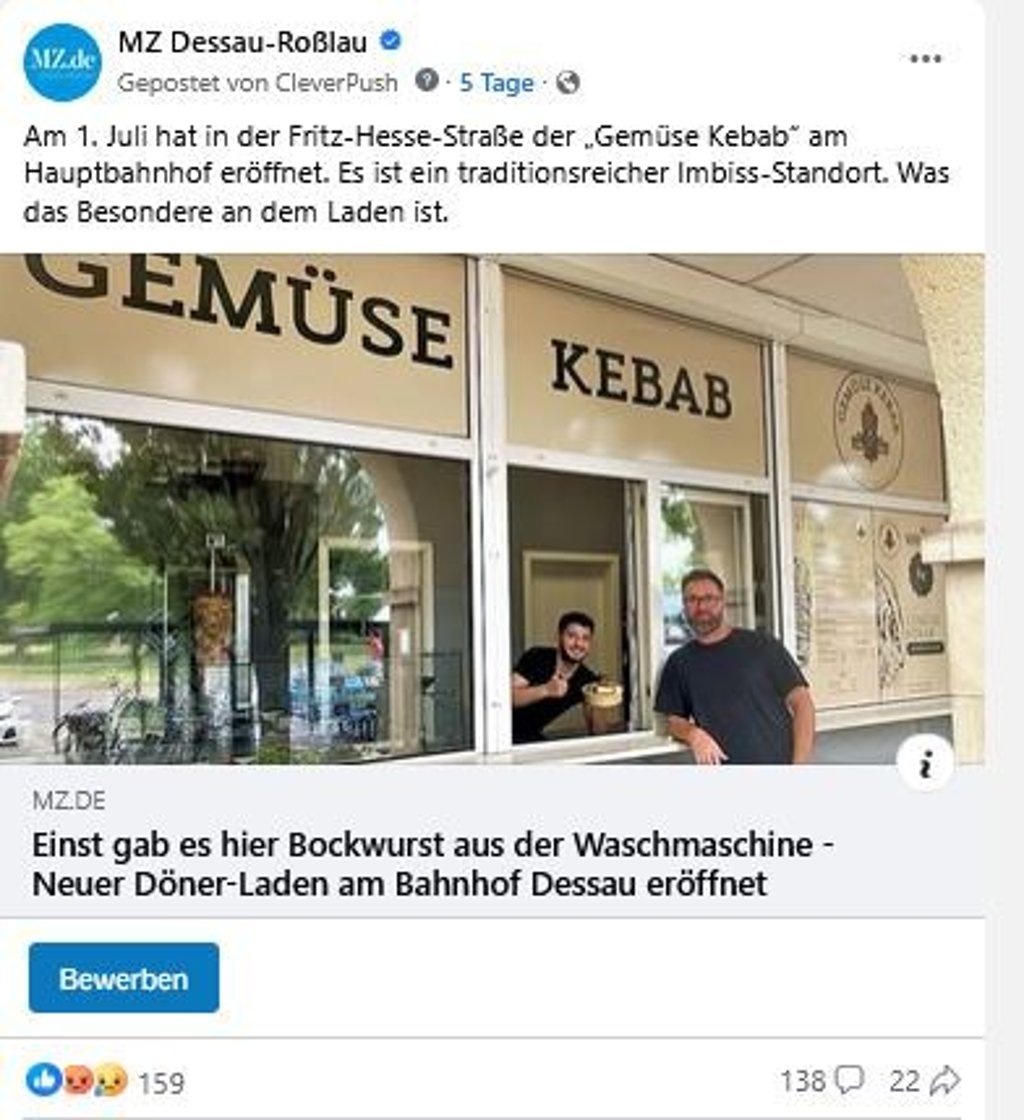 Der Facebook-Post zum neuen Döner am Hauptbahnhof.