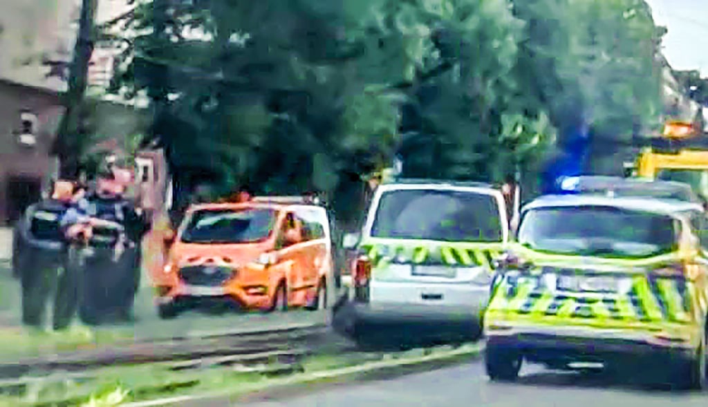 Die Fahrt endete im Gleisbett: Das Polizeiauto ist in der Merseburger Straße in Halle von der Fahrbahn abgekommen, um einem ebenfalls mit Sondersignal fahrenden Feuerwehrauto auszuweichen. Ziel der Beamten war ein Einsatz gegen Randalierer, die auch Polizisten angegriffen haben.